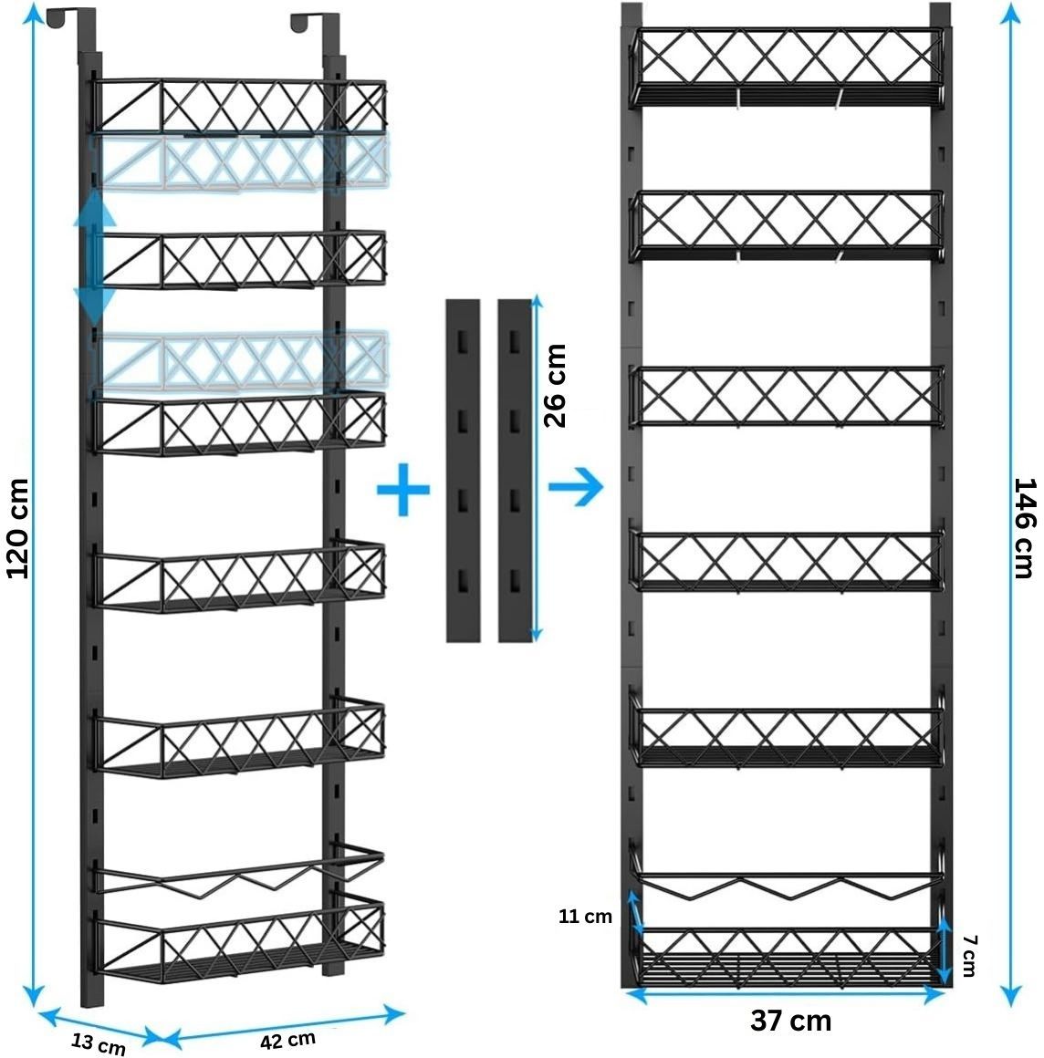 6 Tier Adjustable Baskets Over Door Pantry Organizer for Home Kitchen