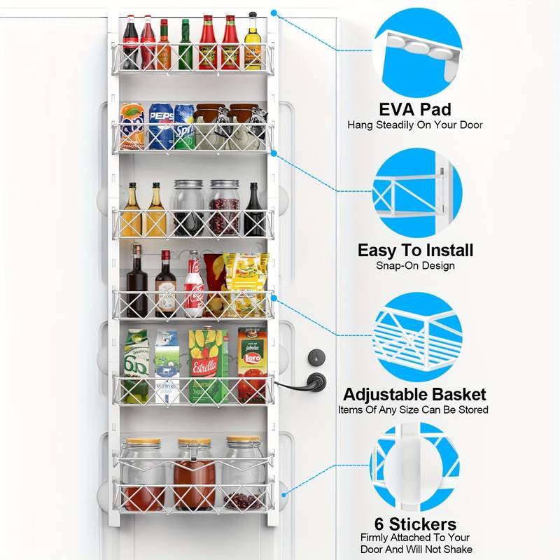 6 Tier Adjustable Baskets Over Door Pantry Organizer for Home Kitchen