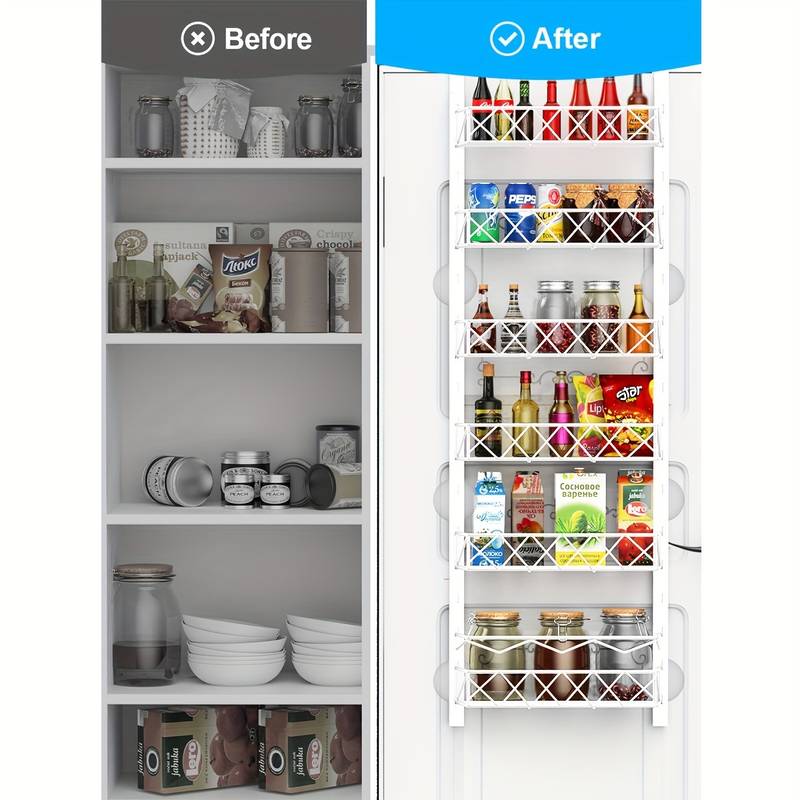 6 Tier Adjustable Baskets Over Door Pantry Organizer for Home Kitchen