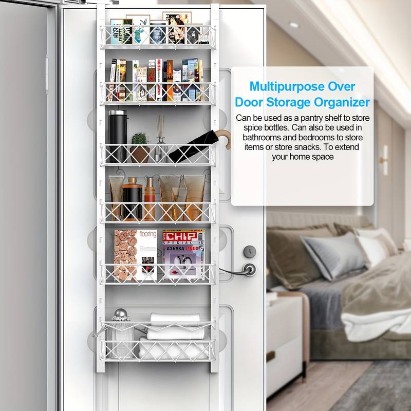 6 Tier Adjustable Baskets Over Door Pantry Organizer for Home Kitchen