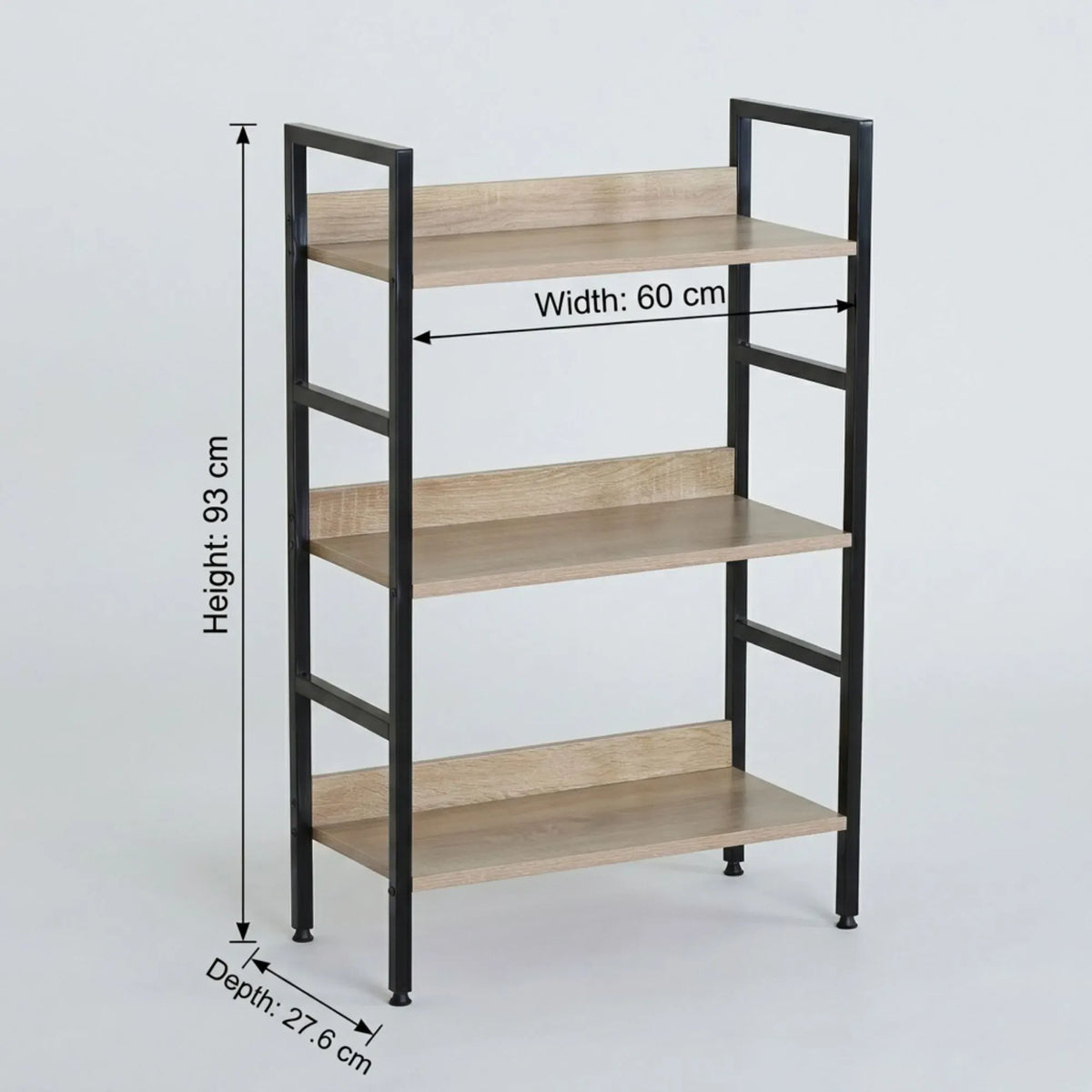 CARLA HOME 3 Tier Bookshelf - Wood Metal Display Shelf - Brown - Rustic - Steel - Living Room Office