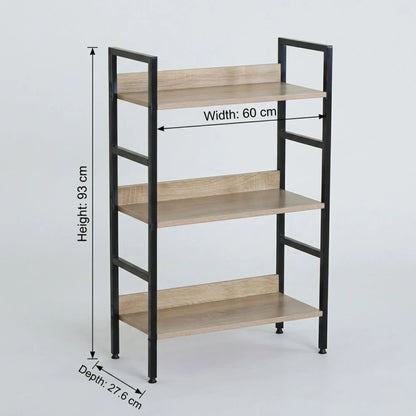 CARLA HOME 3 Tier Bookshelf - Wood Metal Display Shelf - Brown - Rustic - Steel - Living Room Office