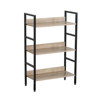 CARLA HOME 3 Tier Bookshelf - Wood Metal Display Shelf - Brown - Rustic - Steel - Living Room Office