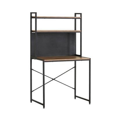 CARLA HOME Computer Desk with Hutch Shelves and Pegboard - Brown - Rustic - Steel