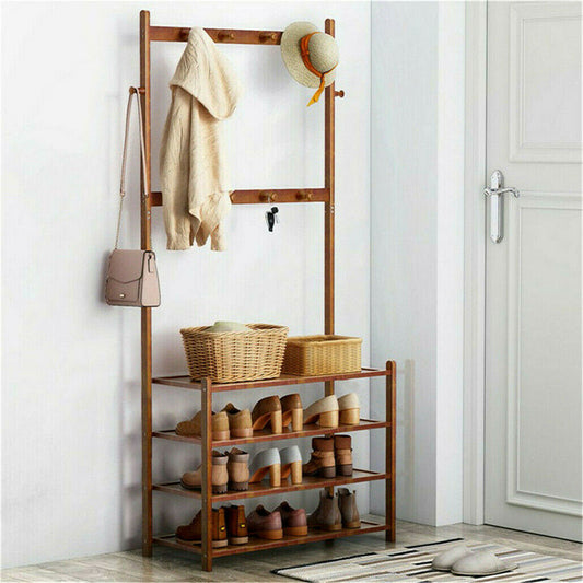 Bamboo 5-Tier Entryway Rack – Hat, Coat, Shoe Storage