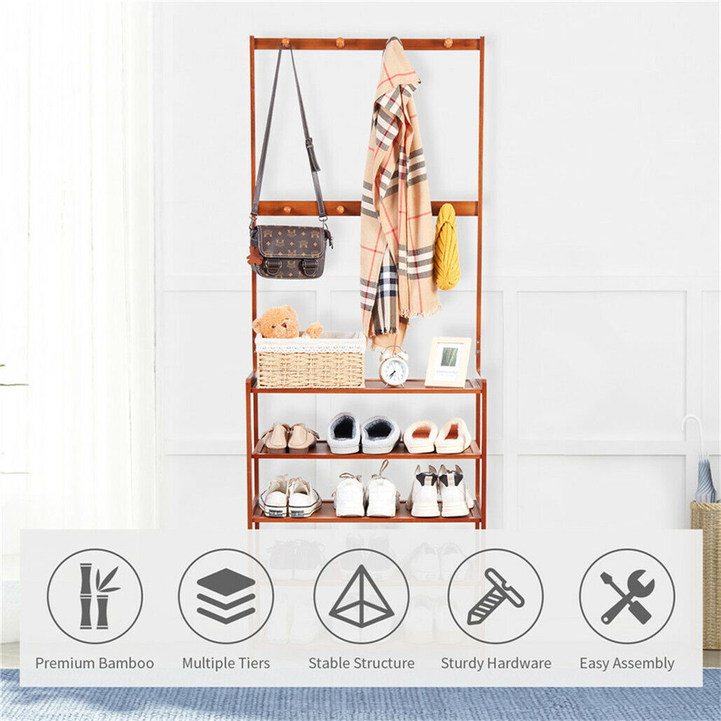 Bamboo 5-Tier Entryway Rack – Hat, Coat, Shoe Storage