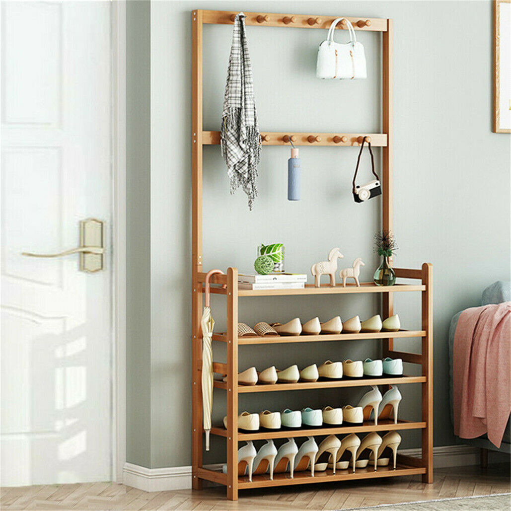 Bamboo 5-Tier Entryway Rack – Hat, Coat, Shoe Storage