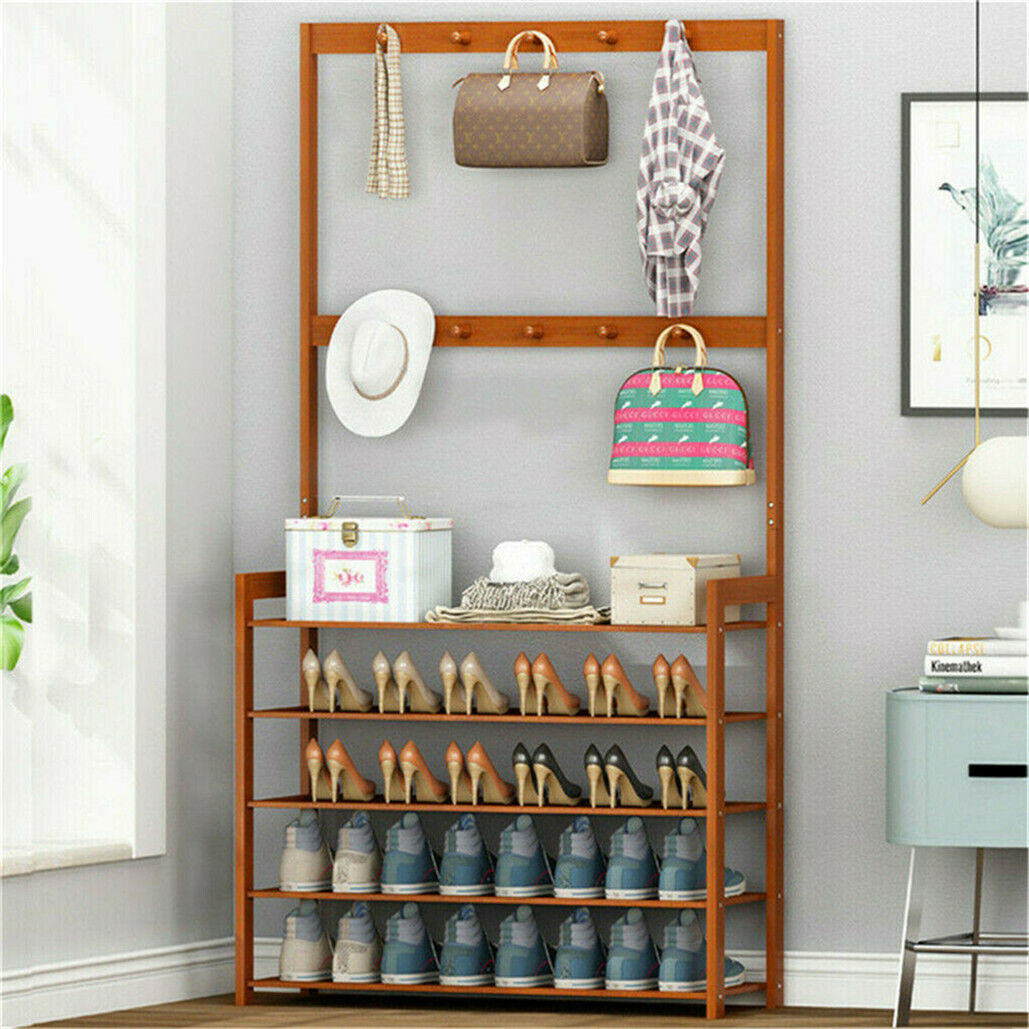 Bamboo 5-Tier Entryway Rack – Hat, Coat, Shoe Storage