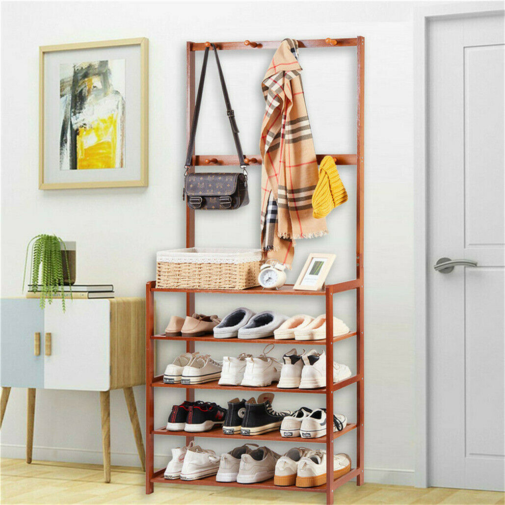 Bamboo 5-Tier Entryway Rack – Hat, Coat, Shoe Storage