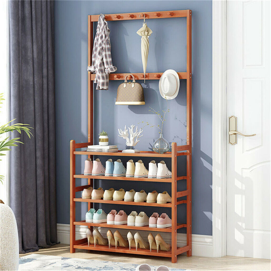 Bamboo 5-Tier Entryway Rack – Hat, Coat, Shoe Storage