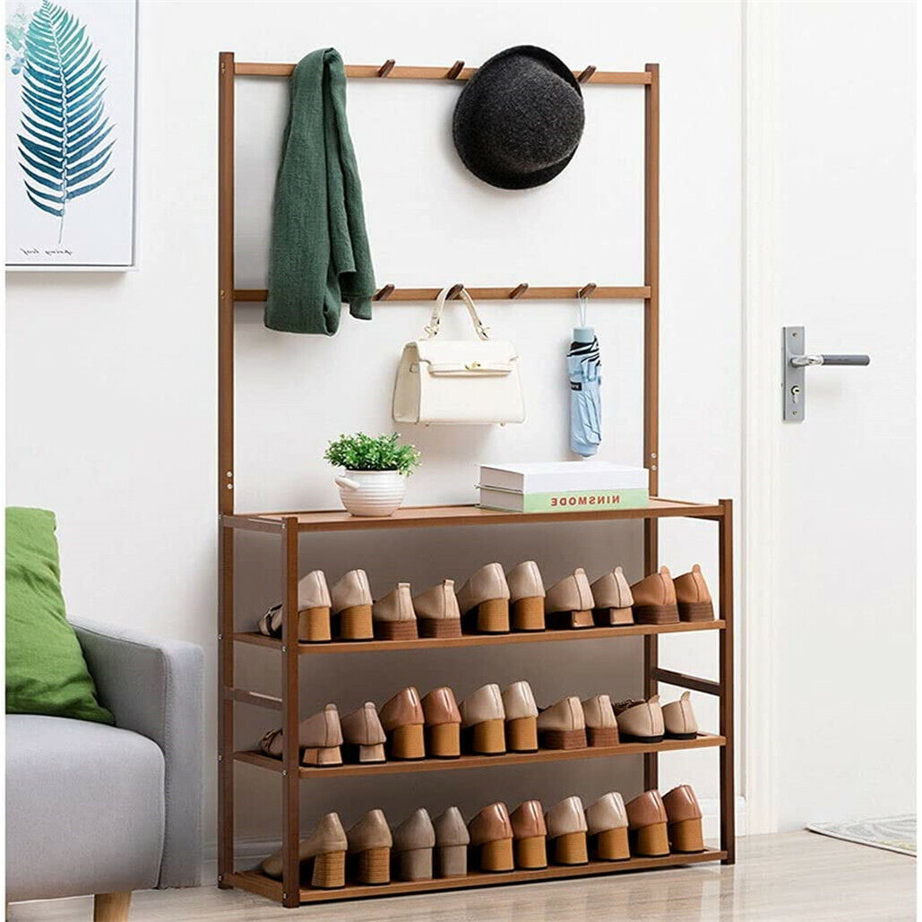 Bamboo 5-Tier Entryway Rack – Hat, Coat, Shoe Storage