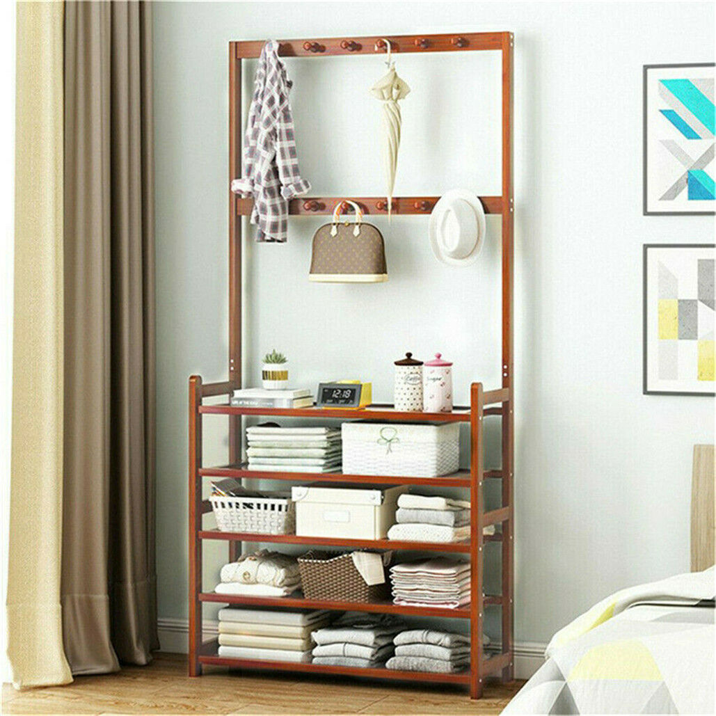 Bamboo 5-Tier Entryway Rack – Hat, Coat, Shoe Storage