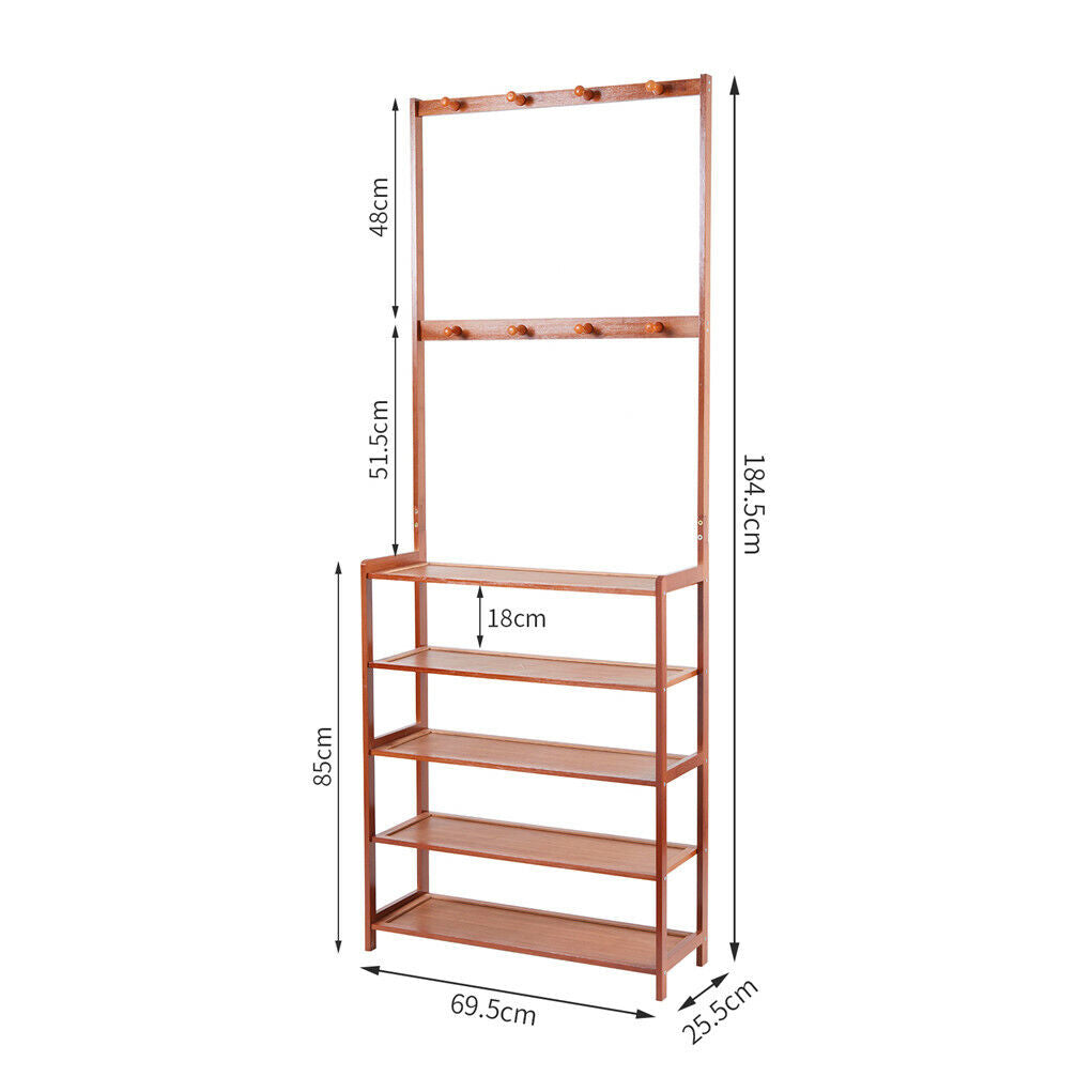 Bamboo 5-Tier Entryway Rack – Hat, Coat, Shoe Storage