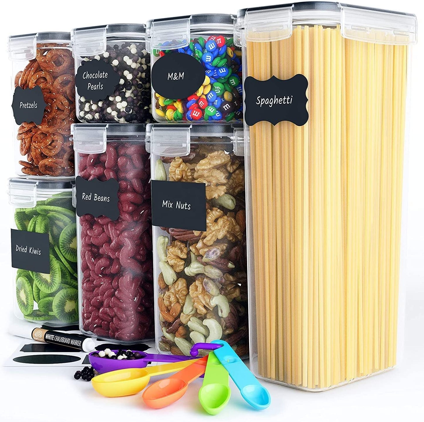 Airtight Food Storage Containers with Easy Lock Lids and Labels for Kitchen