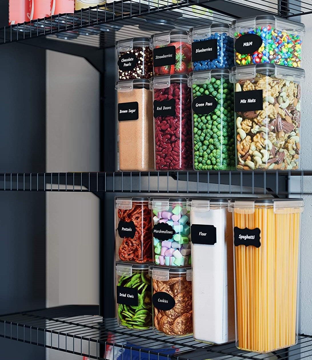 Airtight Food Storage Containers with Easy Lock Lids and Labels for Kitchen
