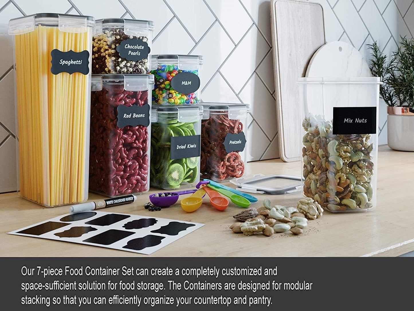 Airtight Food Storage Containers with Easy Lock Lids and Labels for Kitchen