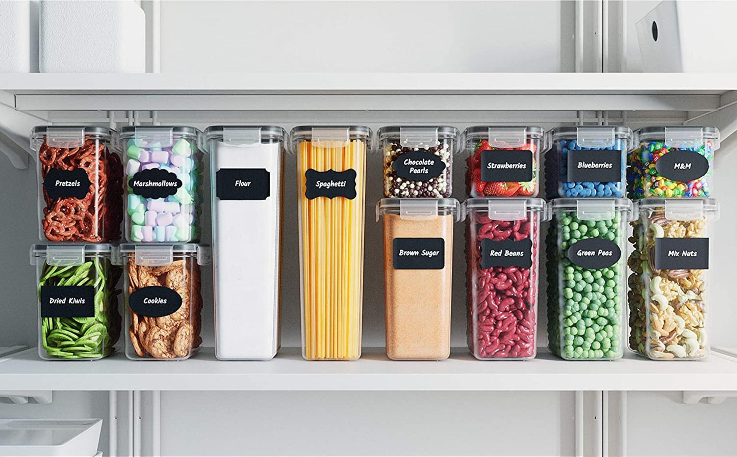 Airtight Food Storage Containers with Easy Lock Lids and Labels for Kitchen