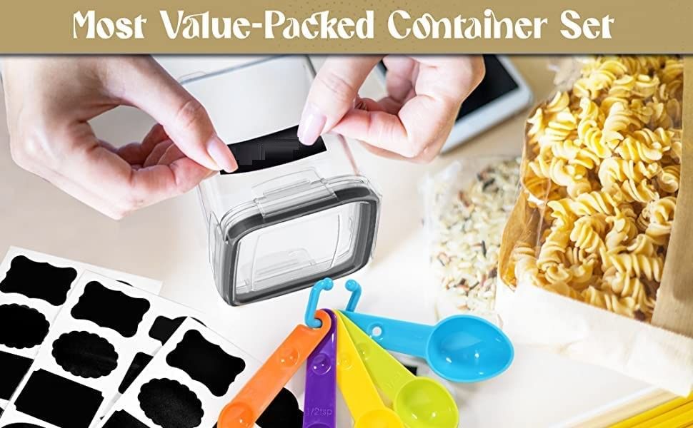 Airtight Food Storage Containers with Easy Lock Lids and Labels for Kitchen