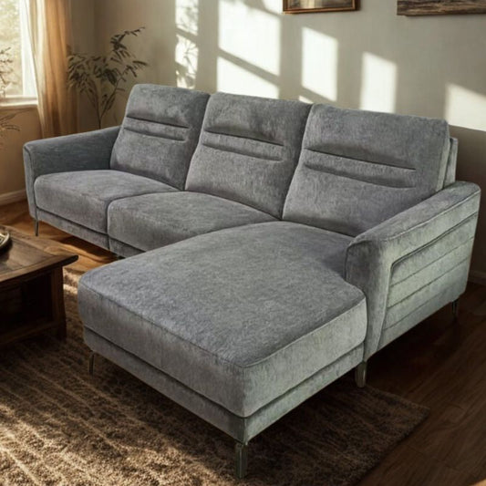 L-Shaped Chaise Sofa – Fabric, Charcoal Grey