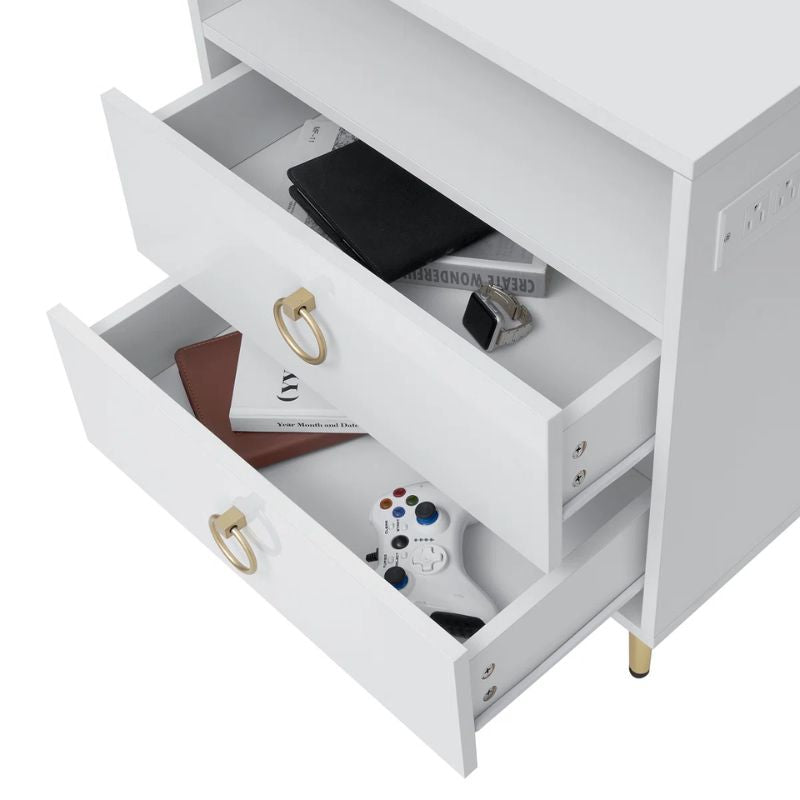 Amelia LED Bedside Table with USB and Power Socket – White, Set of 2