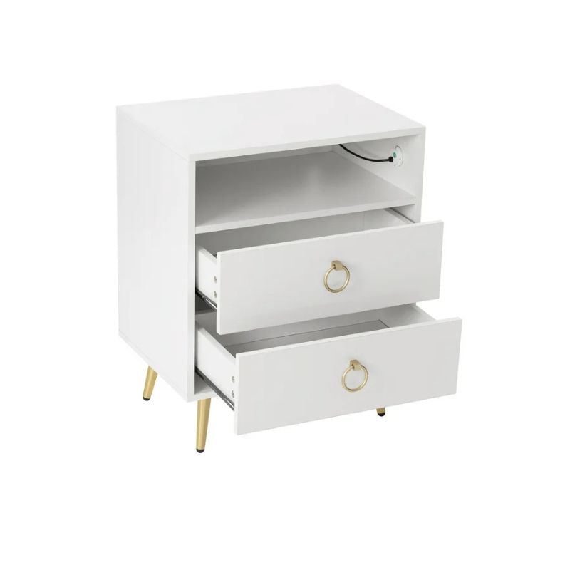 Amelia LED Bedside Table with USB and Power Socket – White, Set of 2