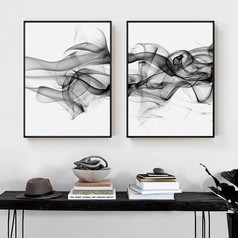 Wall Art Stylish Abstract Black 2 Sets Black Frame Canvas