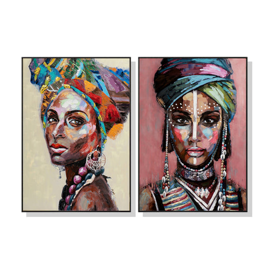 Wall Art African Women 2 Sets Black Frame Canvas