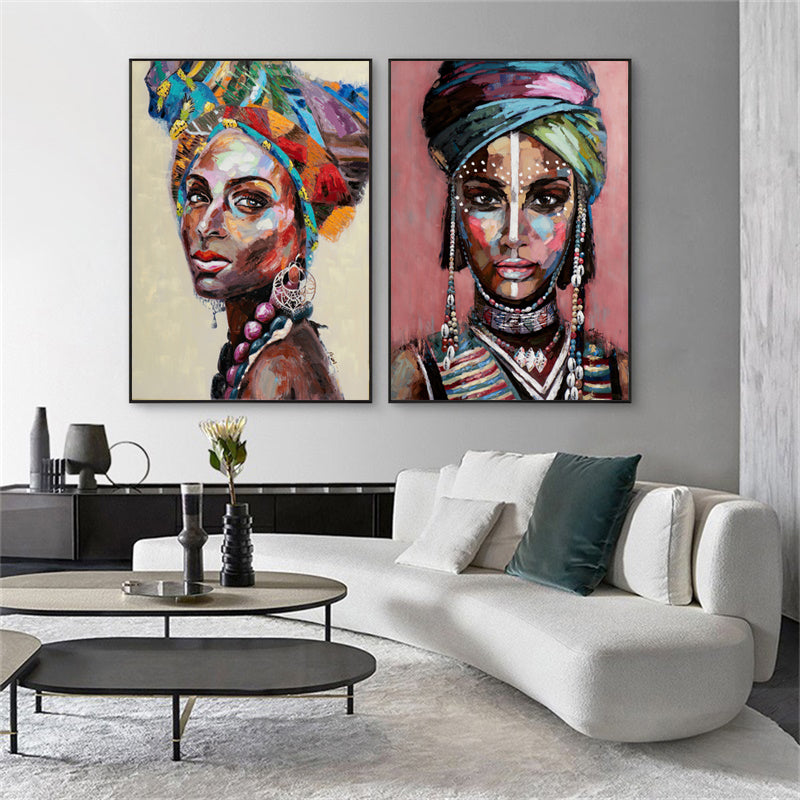 Wall Art African Women 2 Sets Black Frame Canvas