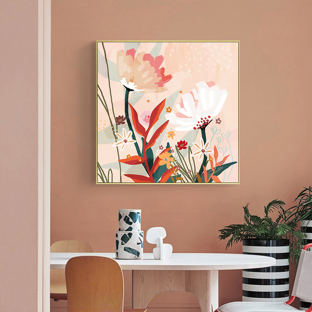 Wall Art Native Floral Gold Frame Canvas