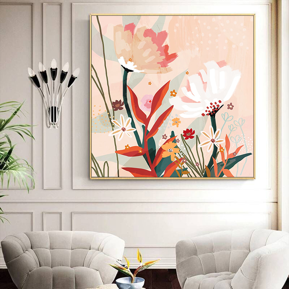 Wall Art Native Floral Gold Frame Canvas
