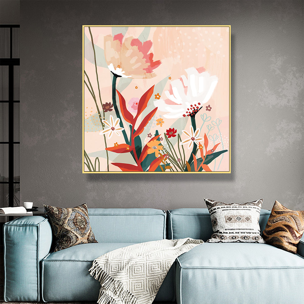 Wall Art Native Floral Gold Frame Canvas