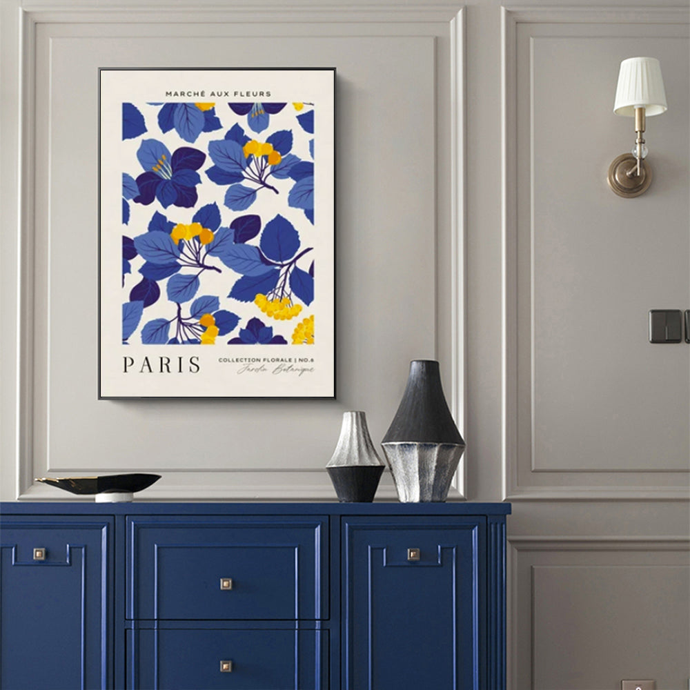 Wall Art Paris Flower Market Black Frame Canvas
