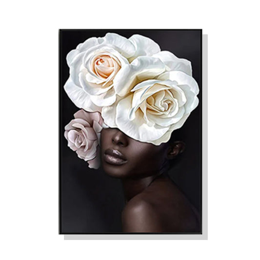 Wall Art Flower African Woman Black Frame Canvas