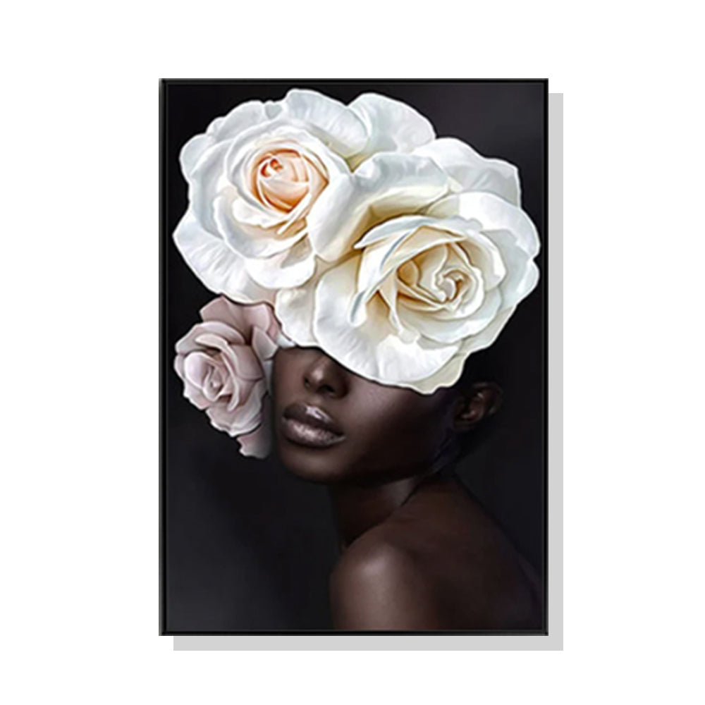 Wall Art Flower African Woman Black Frame Canvas