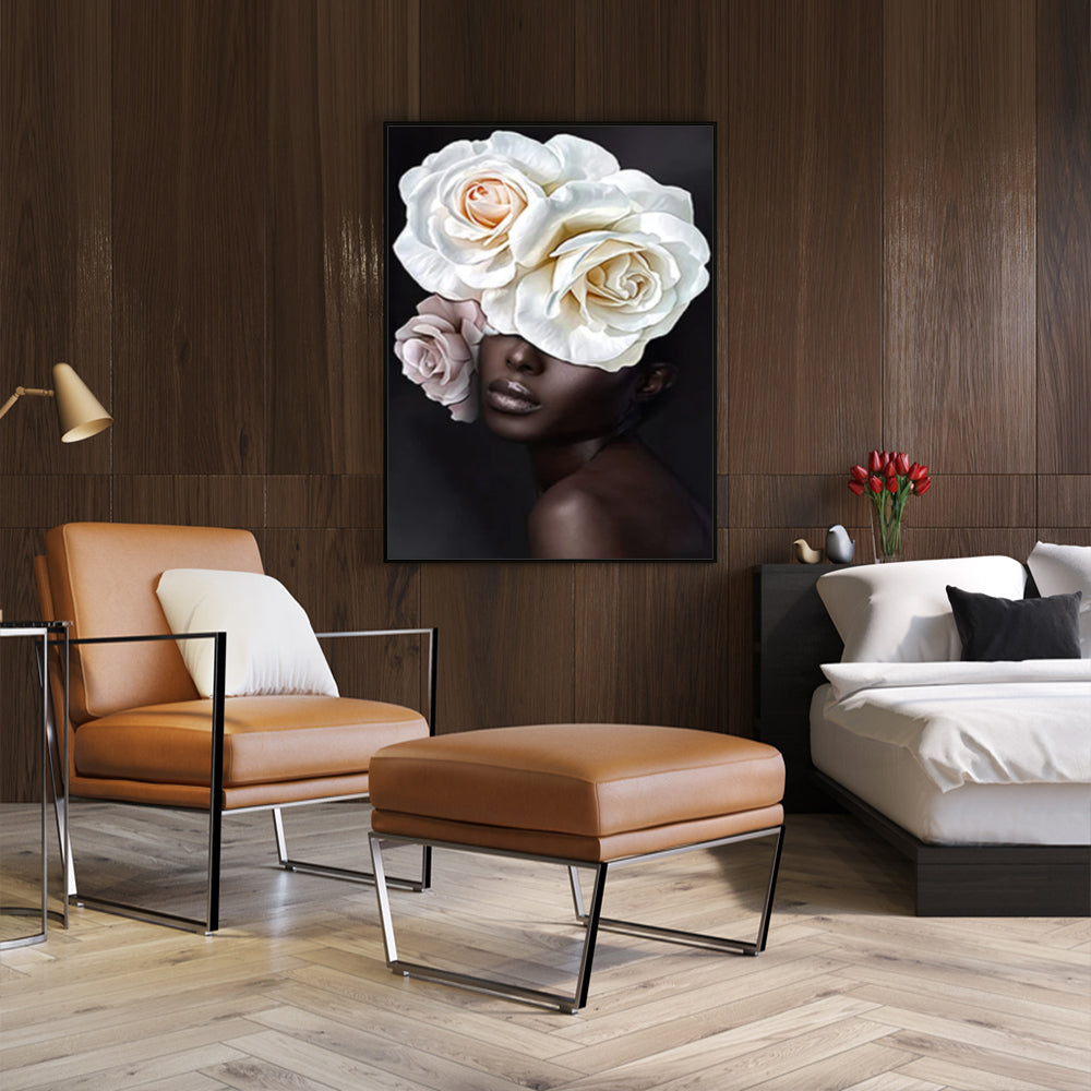 Wall Art Flower African Woman Black Frame Canvas