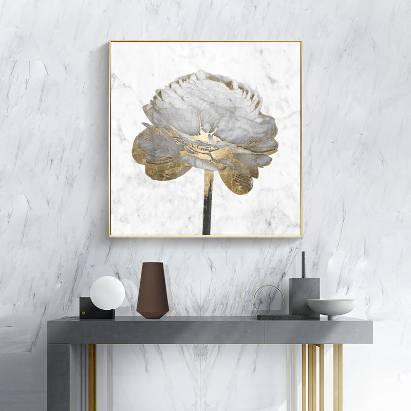 Wall Art Gold And White Blossom On White 2 Sets Gold Frame Canvas