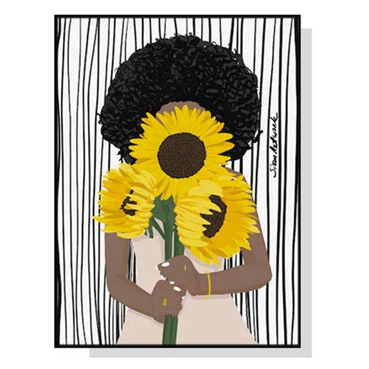Wall Art African Woman Sunflower Black Frame Canvas