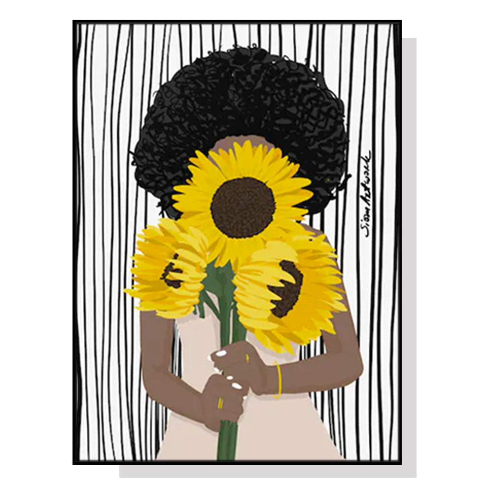Wall Art African Woman Sunflower Black Frame Canvas