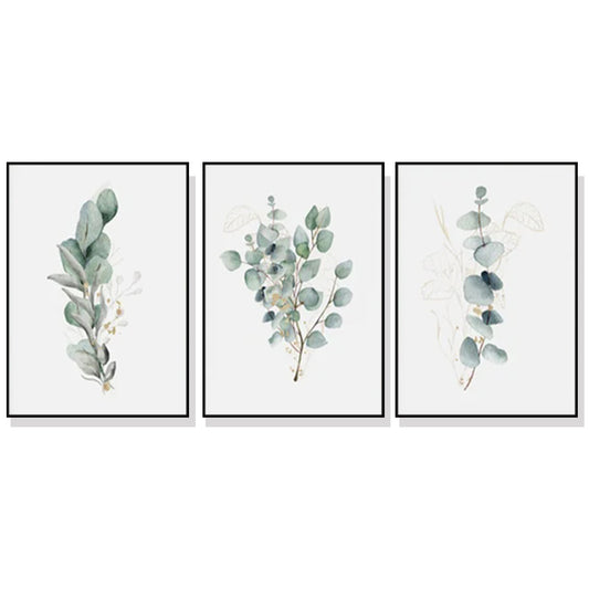 Wall Art Eucalyptus Plant 3 Sets Black and Gold Frame Canvas