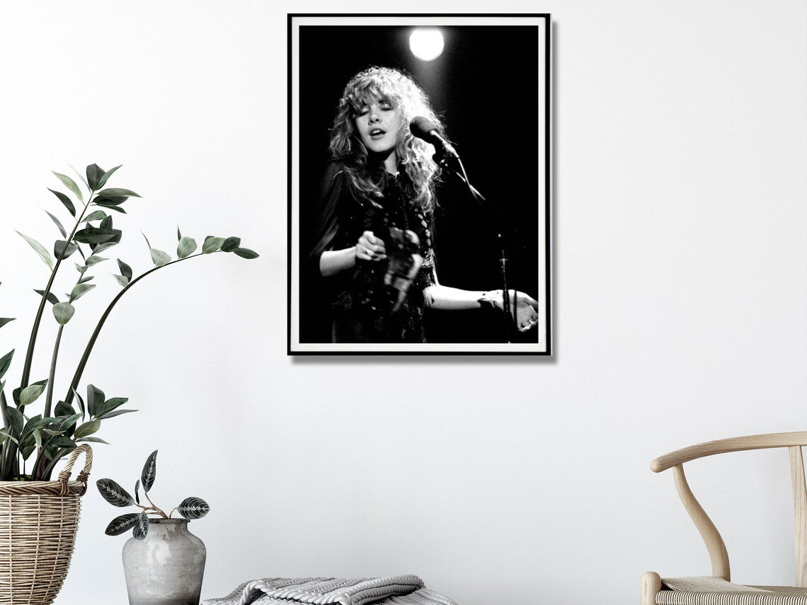 Young Stevie Nicks in Concert Poster, Black Frame Canvas Wall Art