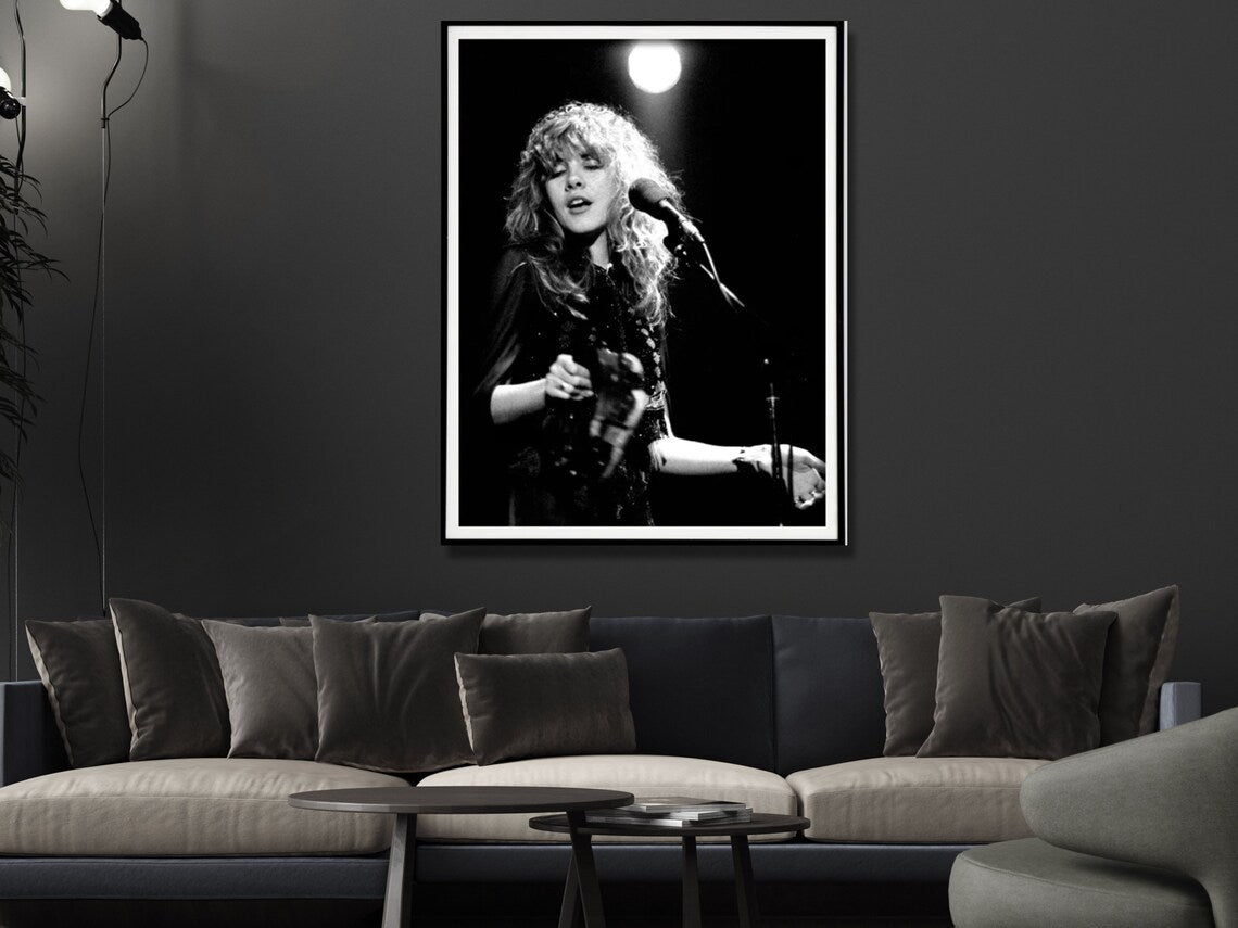 Young Stevie Nicks in Concert Poster, Black Frame Canvas Wall Art
