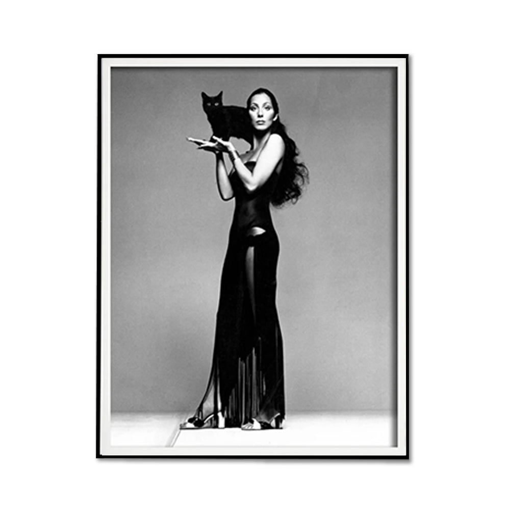 Wall Art Cher Music Black and White, Black Frame Canvas
