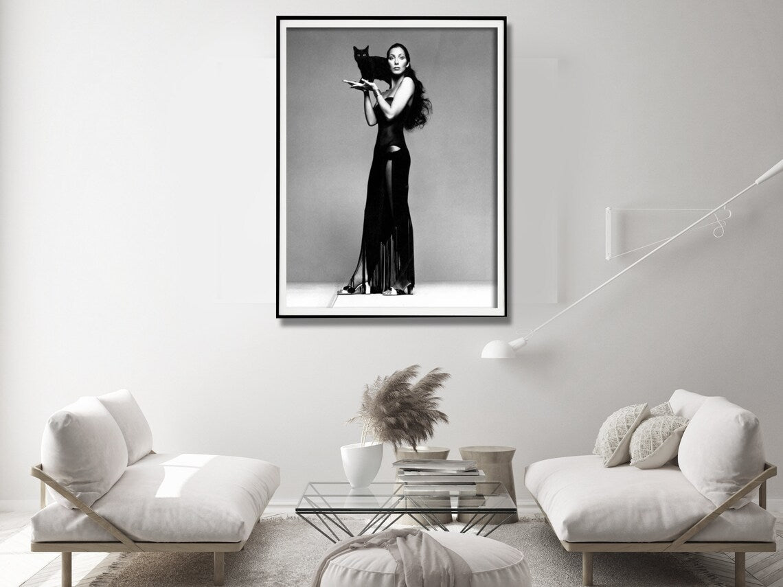 Wall Art Cher Music Black and White, Black Frame Canvas