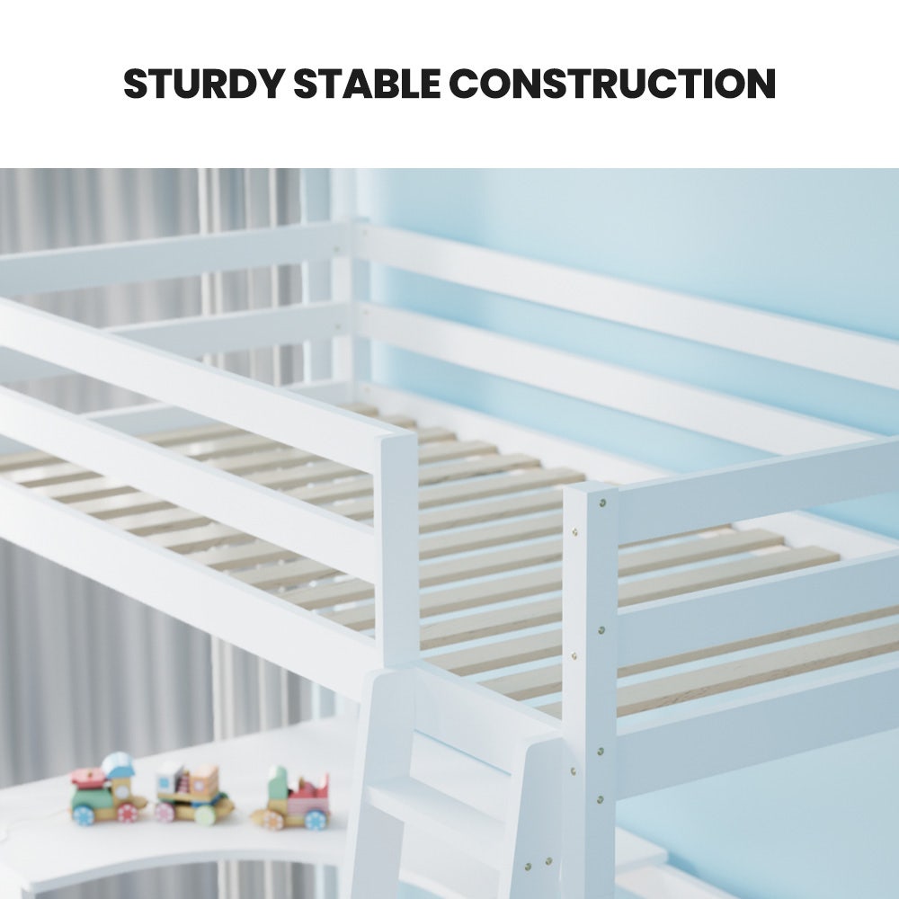 Slumber Single Loft Bed with Desk - Solid Pine, White