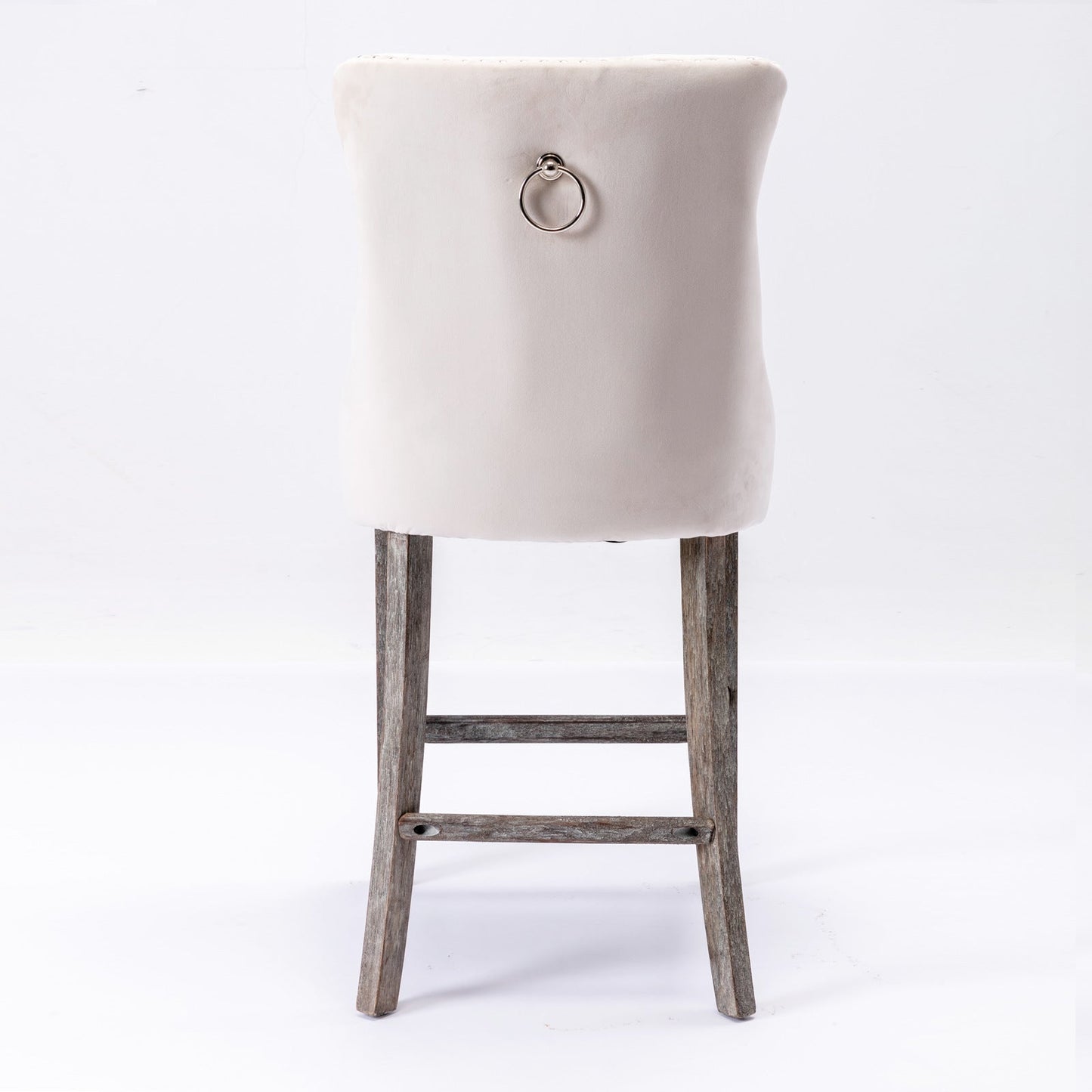 Velvet Bar Stools with Studs Trim Wooden Legs Tufted Dining Chairs Kitchen