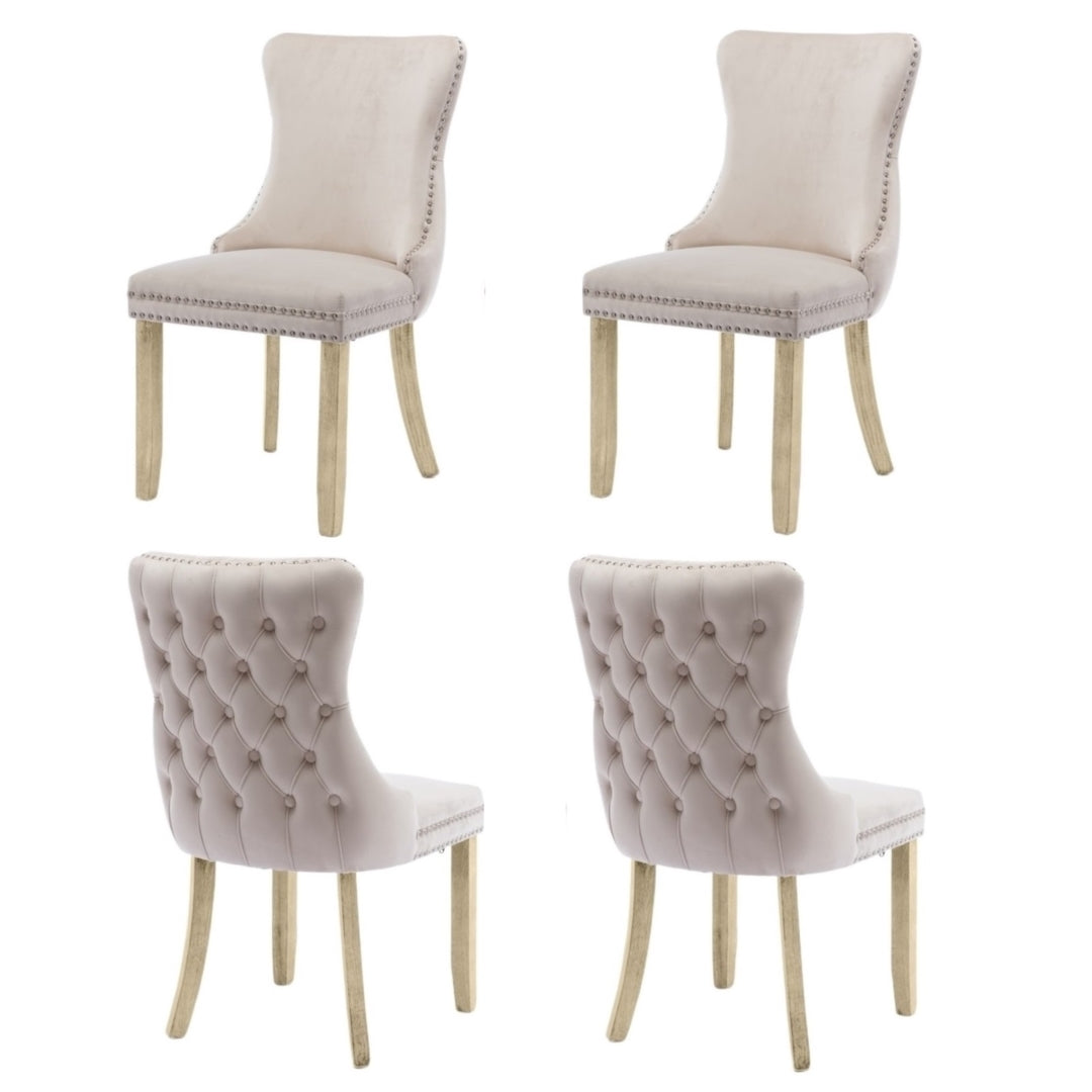 Velvet Upholstered Dining Chairs Tufted Wingback Side Chair with Studs Trim Solid Wood Legs