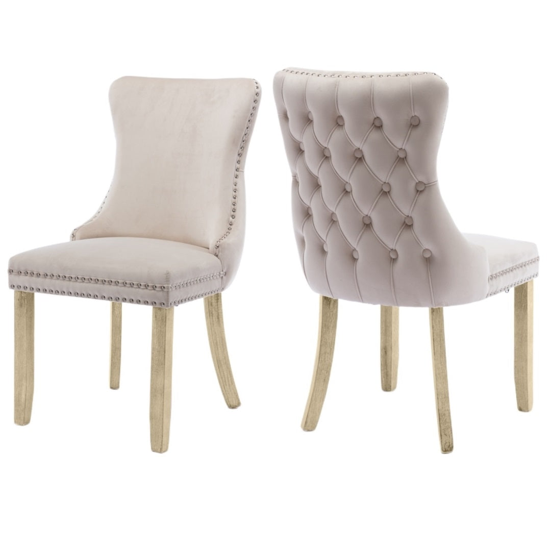 Velvet Upholstered Dining Chairs Tufted Wingback Side Chair with Studs Trim Solid Wood Legs