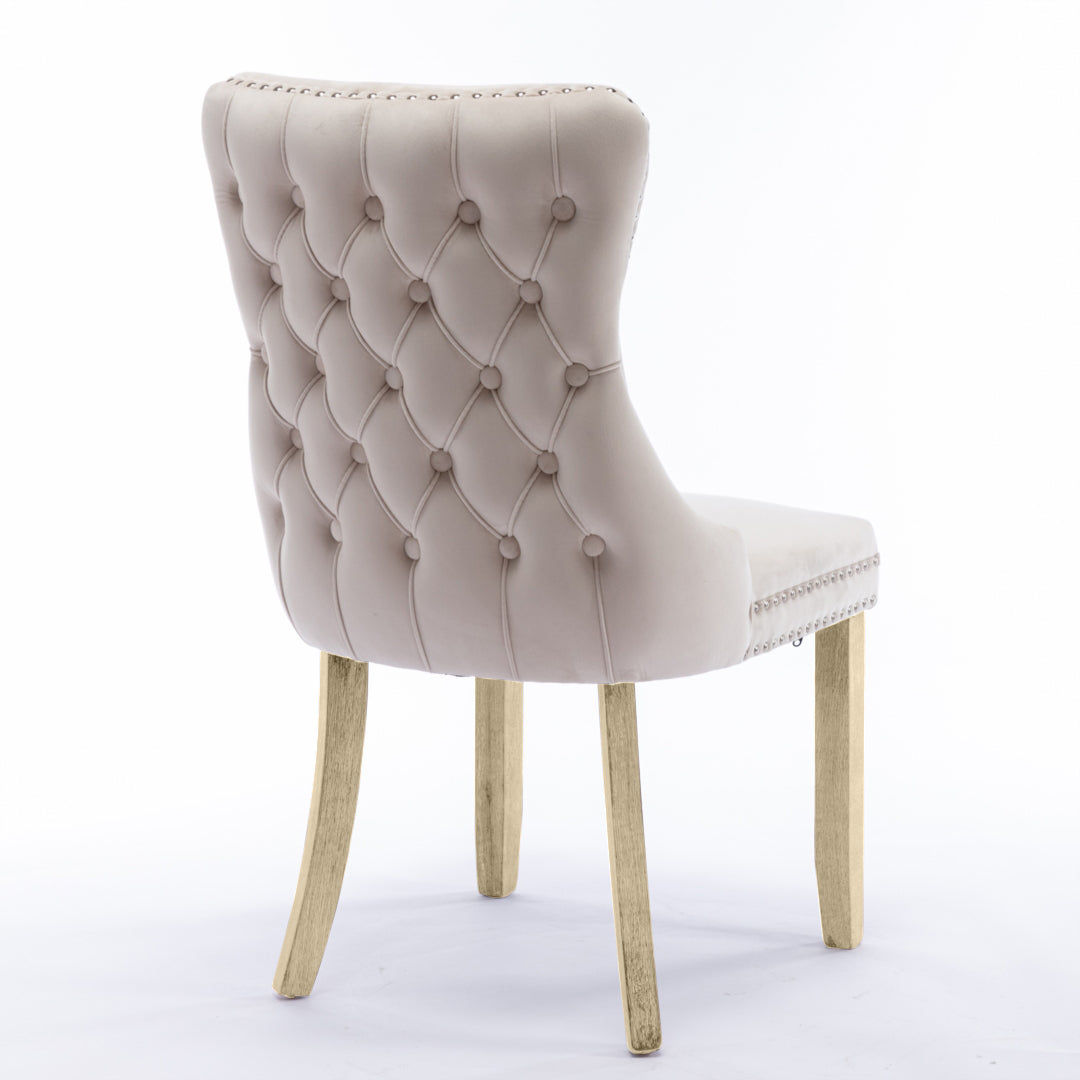 Velvet Upholstered Dining Chairs Tufted Wingback Side Chair with Studs Trim Solid Wood Legs
