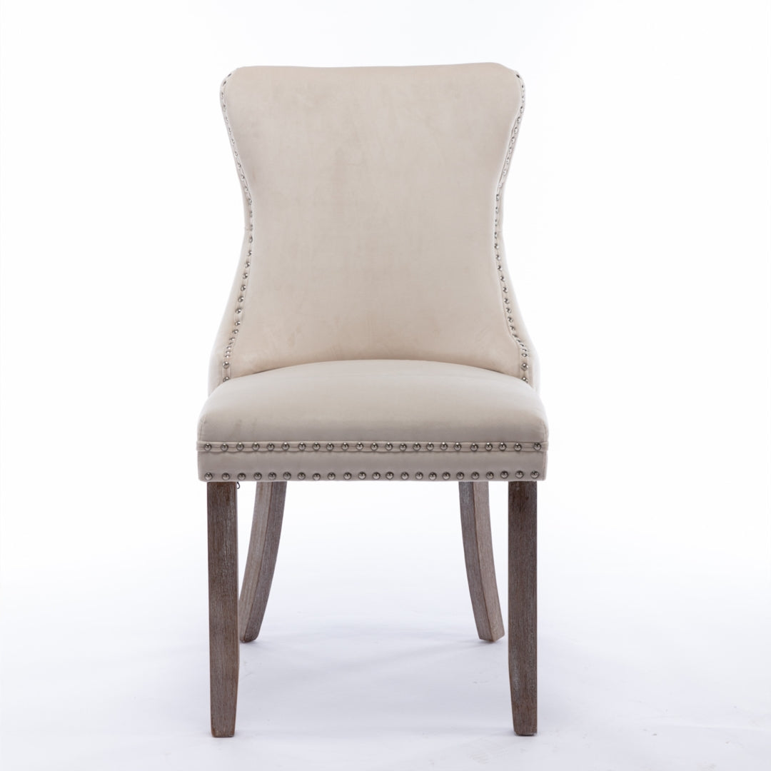 Velvet Upholstered Dining Chairs Tufted Wingback Side Chair with Studs Trim Solid Wood Legs