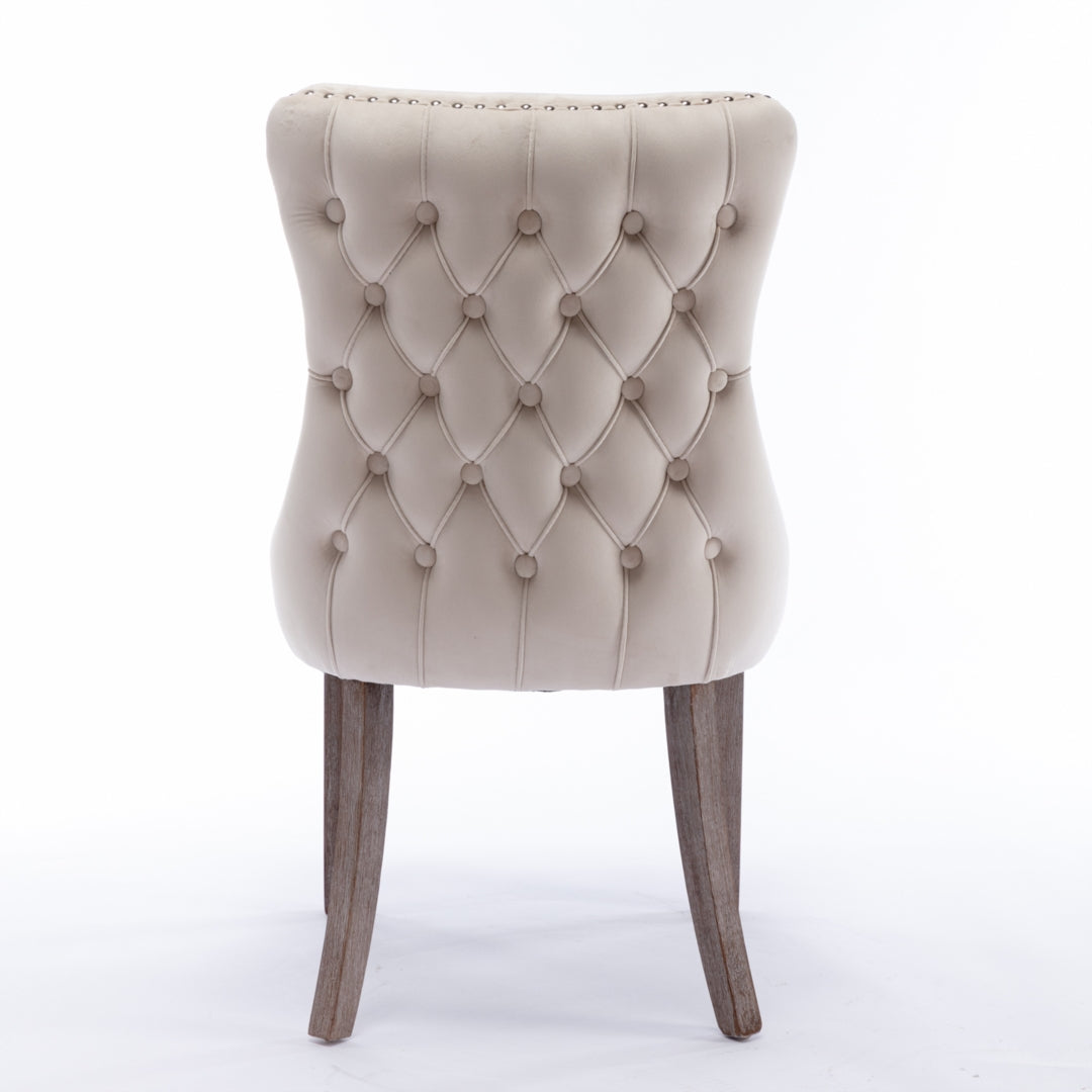 Velvet Upholstered Dining Chairs Tufted Wingback Side Chair with Studs Trim Solid Wood Legs